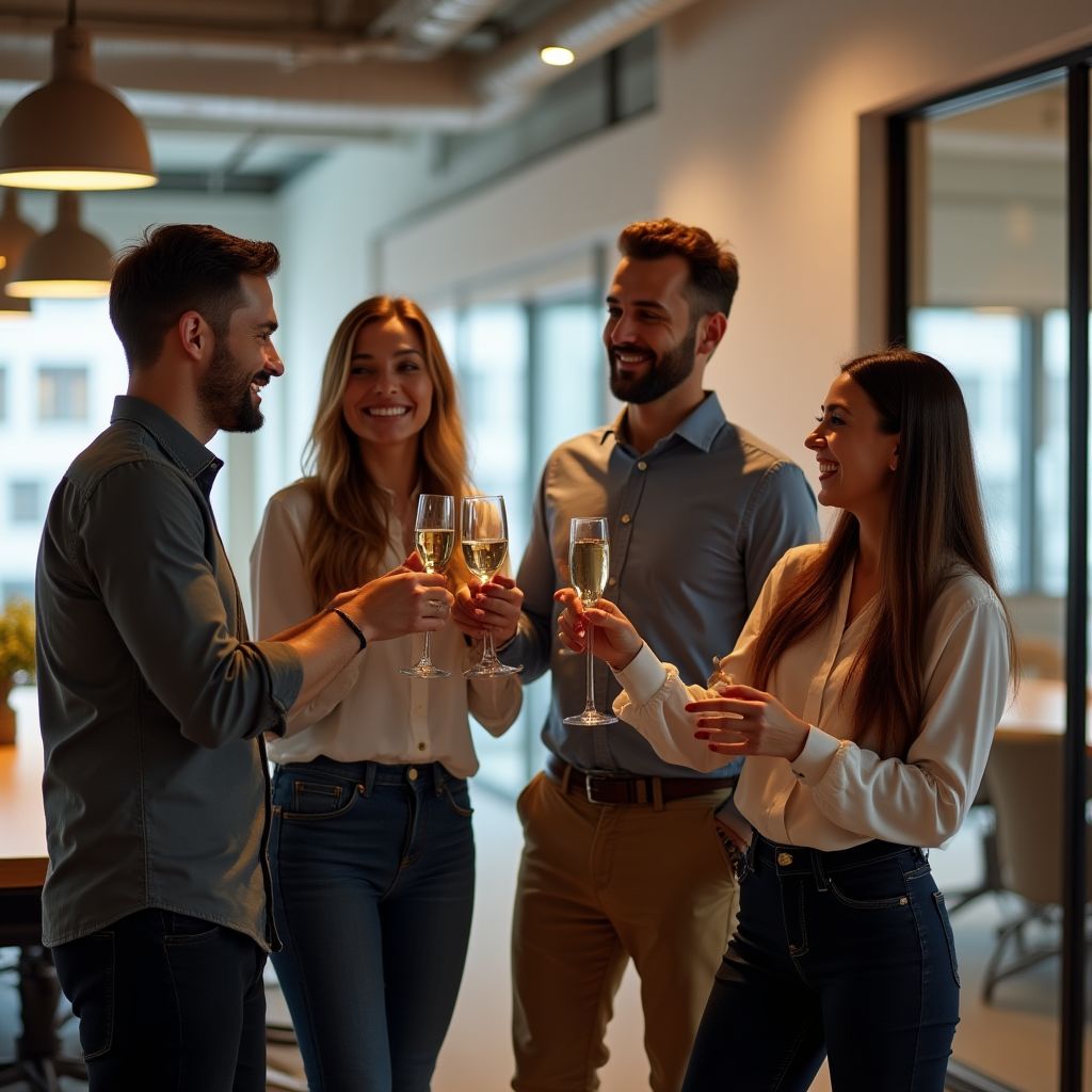 Team celebration after project launch